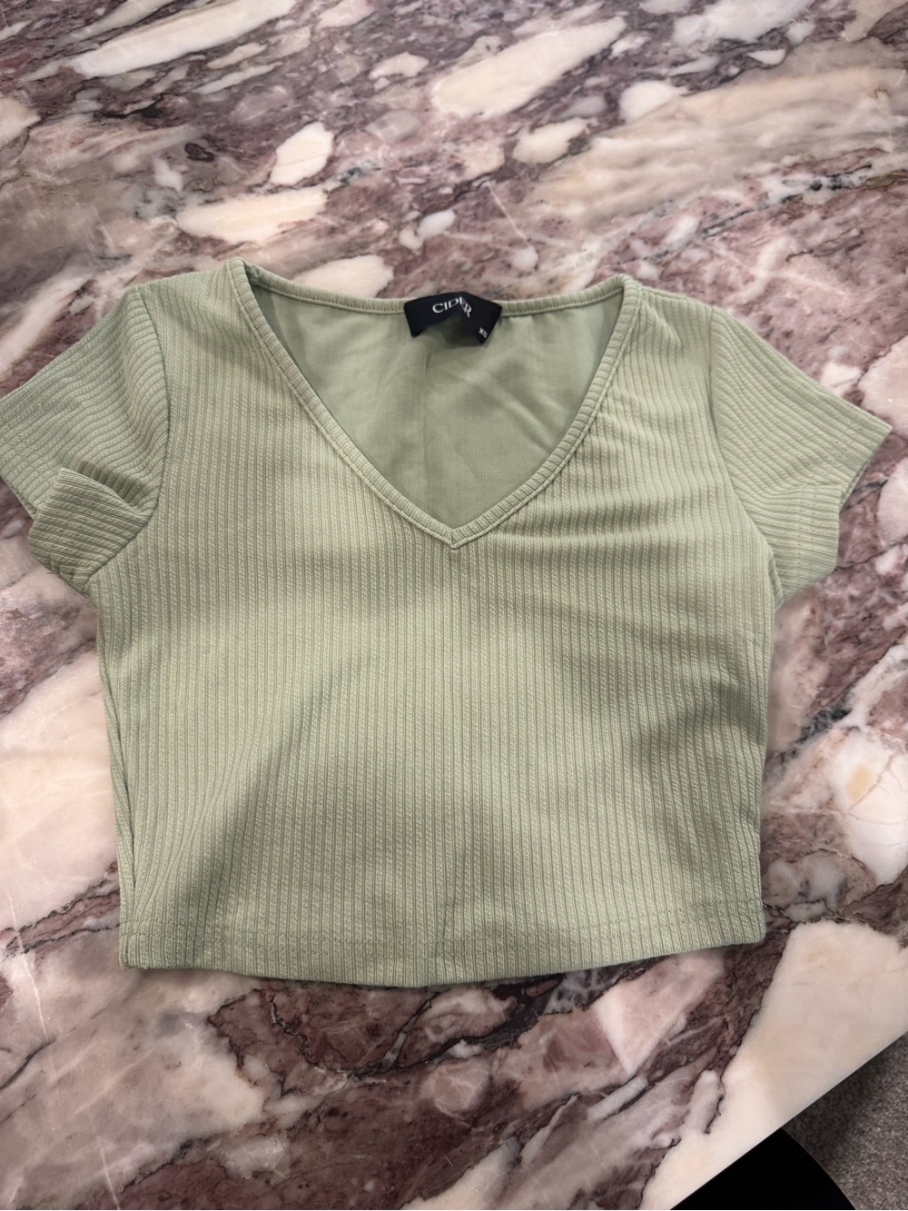 Cider Sage Ribbed V-Neck Crop Top